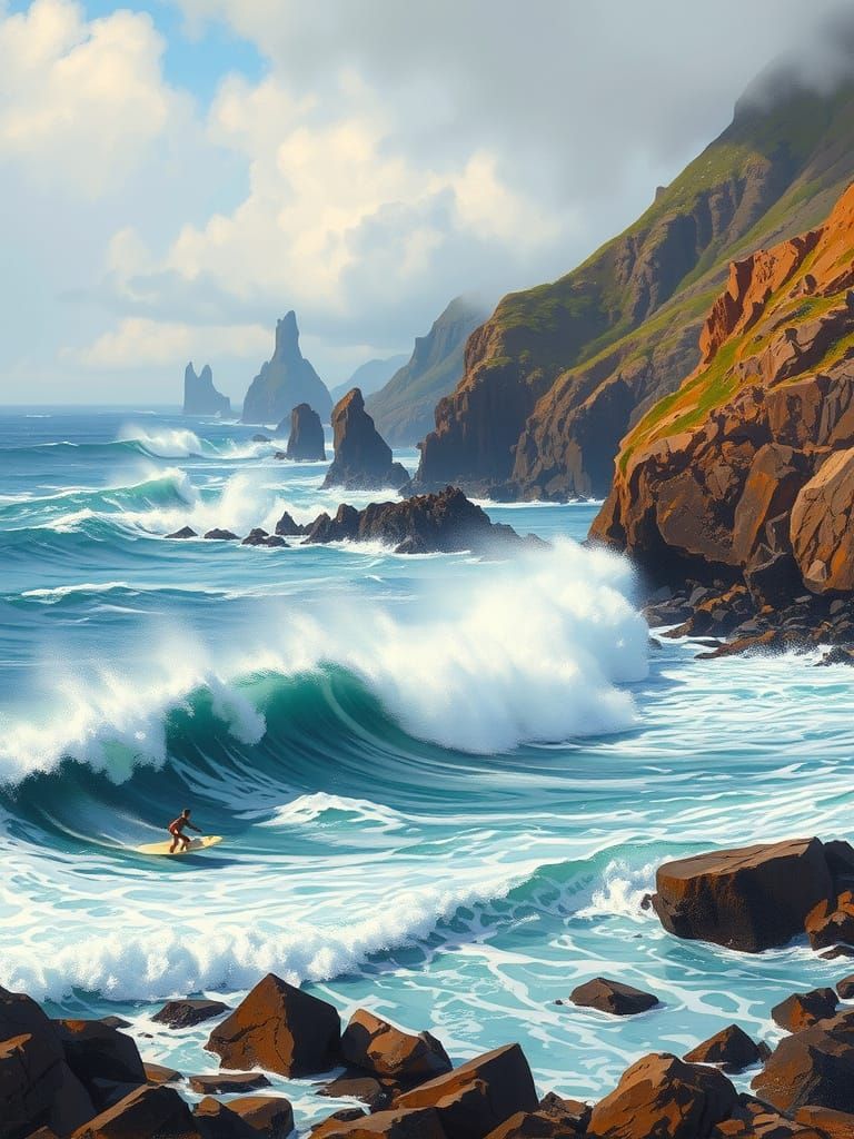 Turbulent Ocean Waves in the Style of Marine Artists