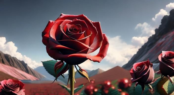 Tachisme Rose with Dynamic Brushwork in HDR