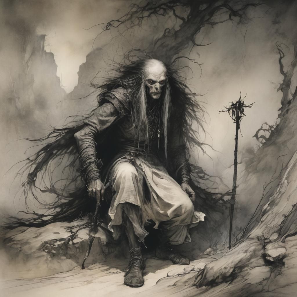 Eerie Grimdark Scene in Classic Illustration Style