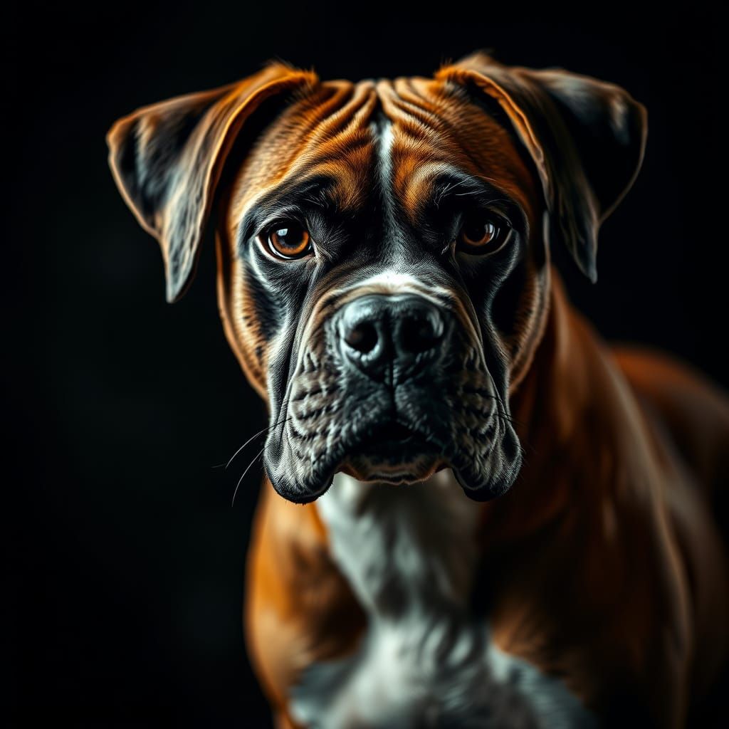 Hyperrealistic Boxer Dog Portrait in Cinematic Lighting