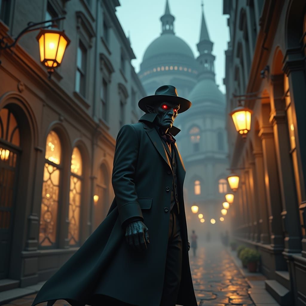 Demon Detective Investigates Crime Scene in Victorian City