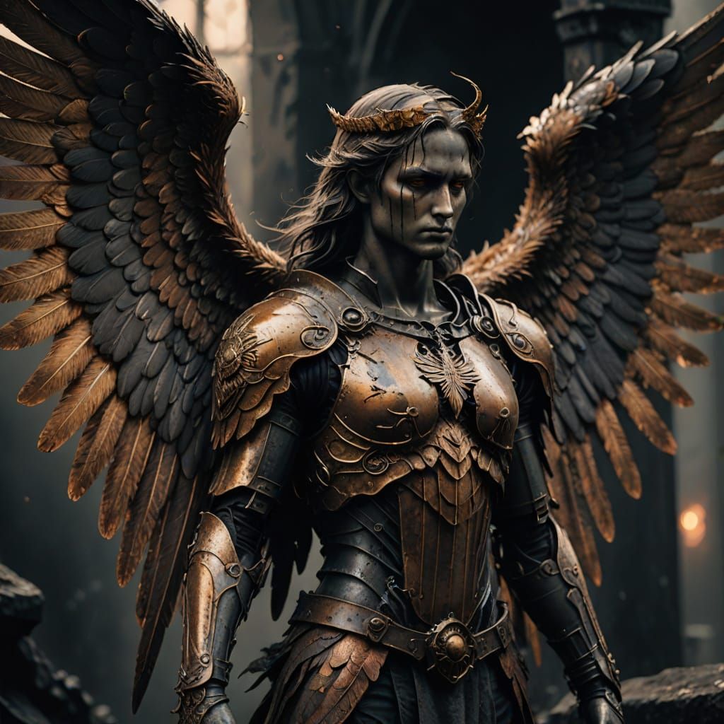 Dark Angel with Rusted Wings in Gothic Style
