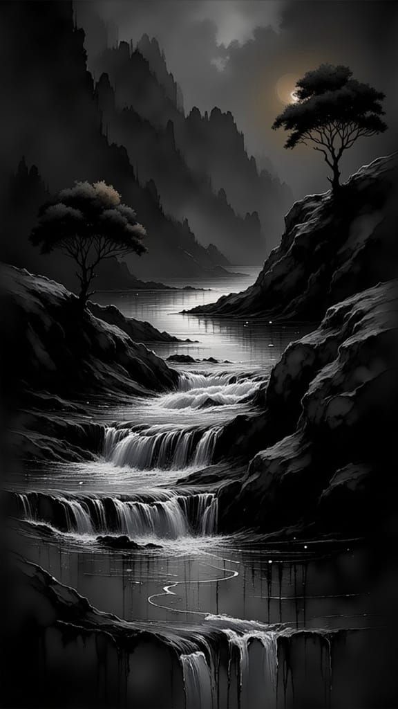 Abstract Tree in Vortex: Ink Painting Style