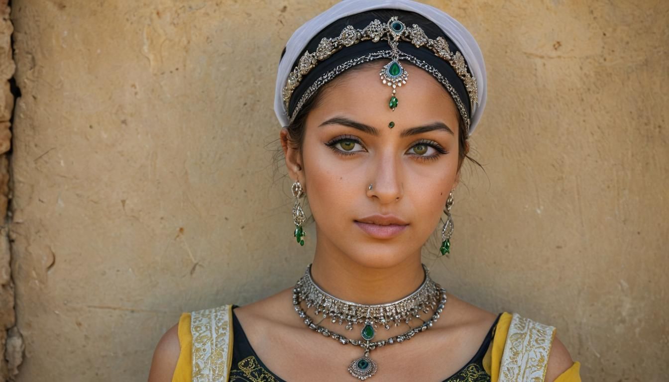 Algerian Woman Portrait with Traditional Dress and Jewelry