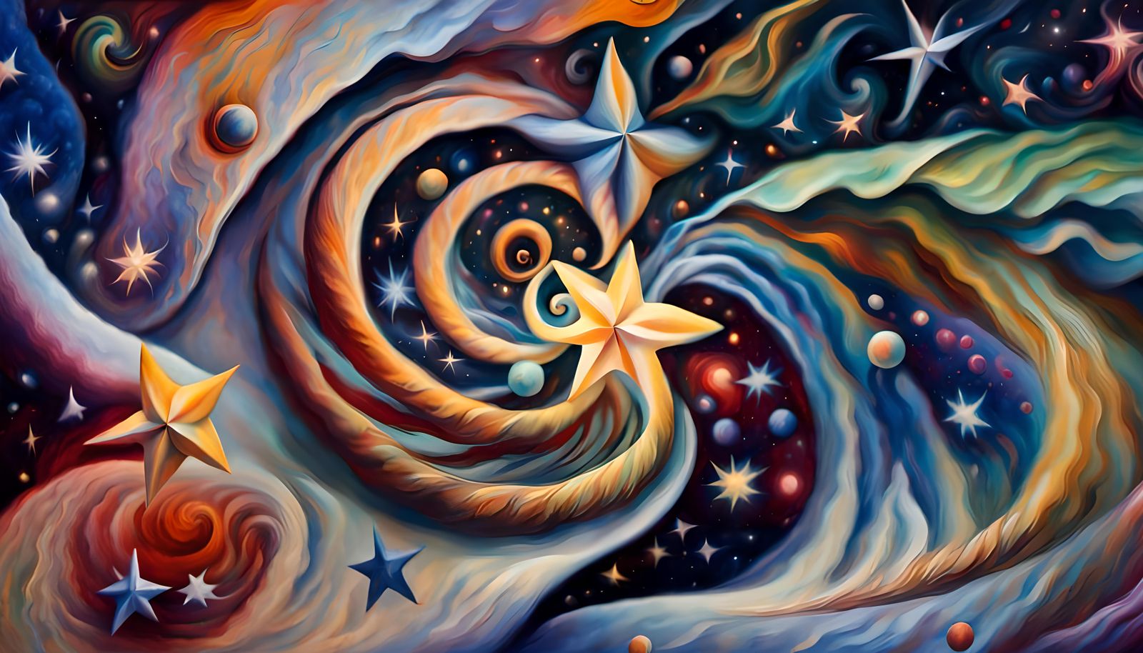 Swirling Stars in Cosmic Dance, Impasto Oil Painting