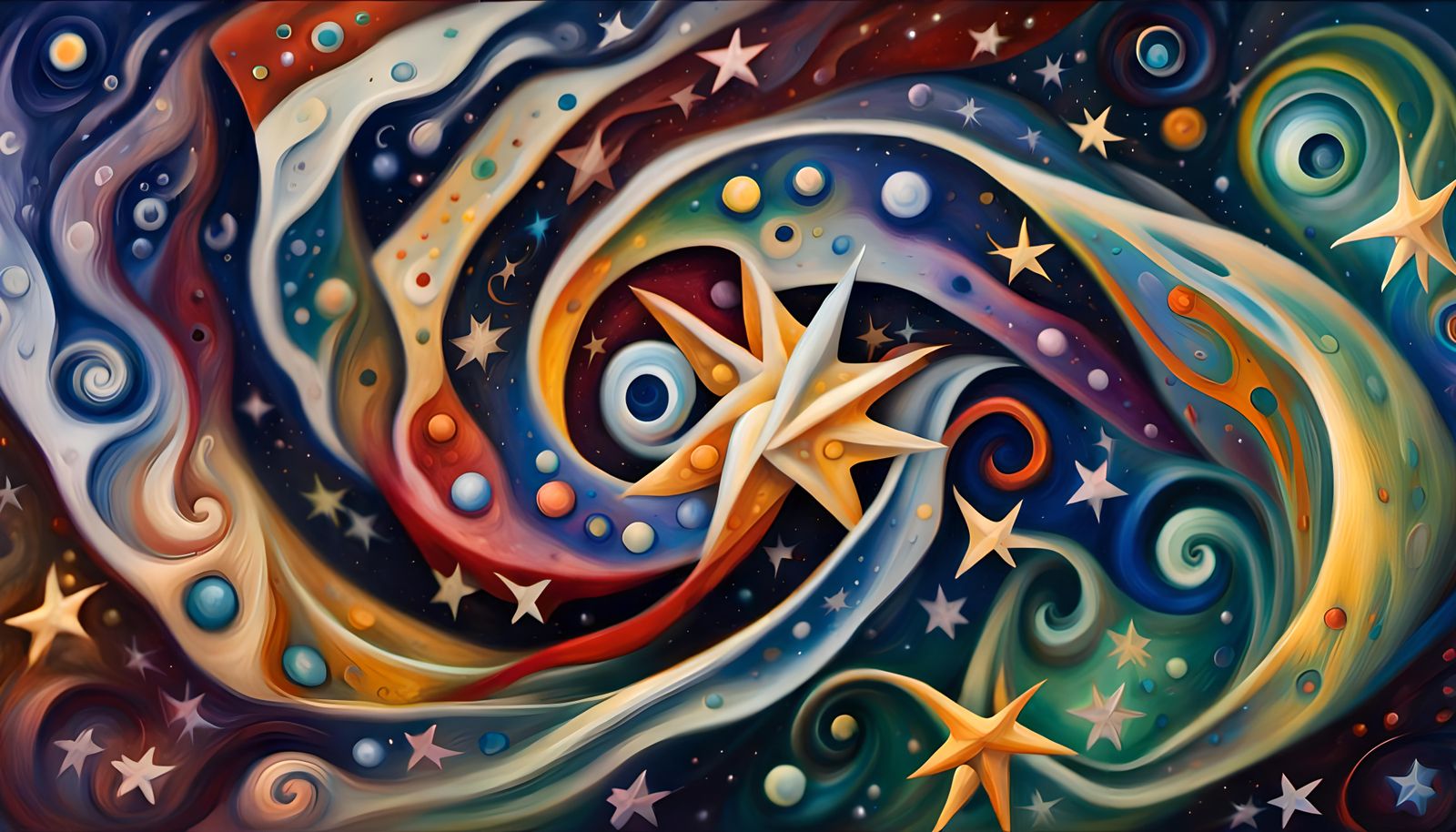 Cosmic Star Dance: Iridescent Abstract Impasto Painting