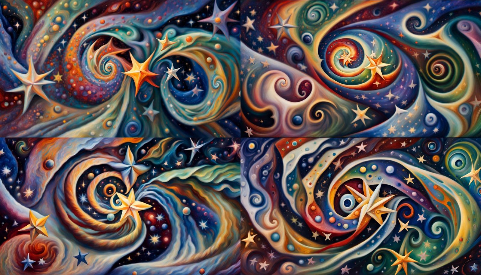 Swirling Stars in Cosmic Dance: Impasto Oil Painting