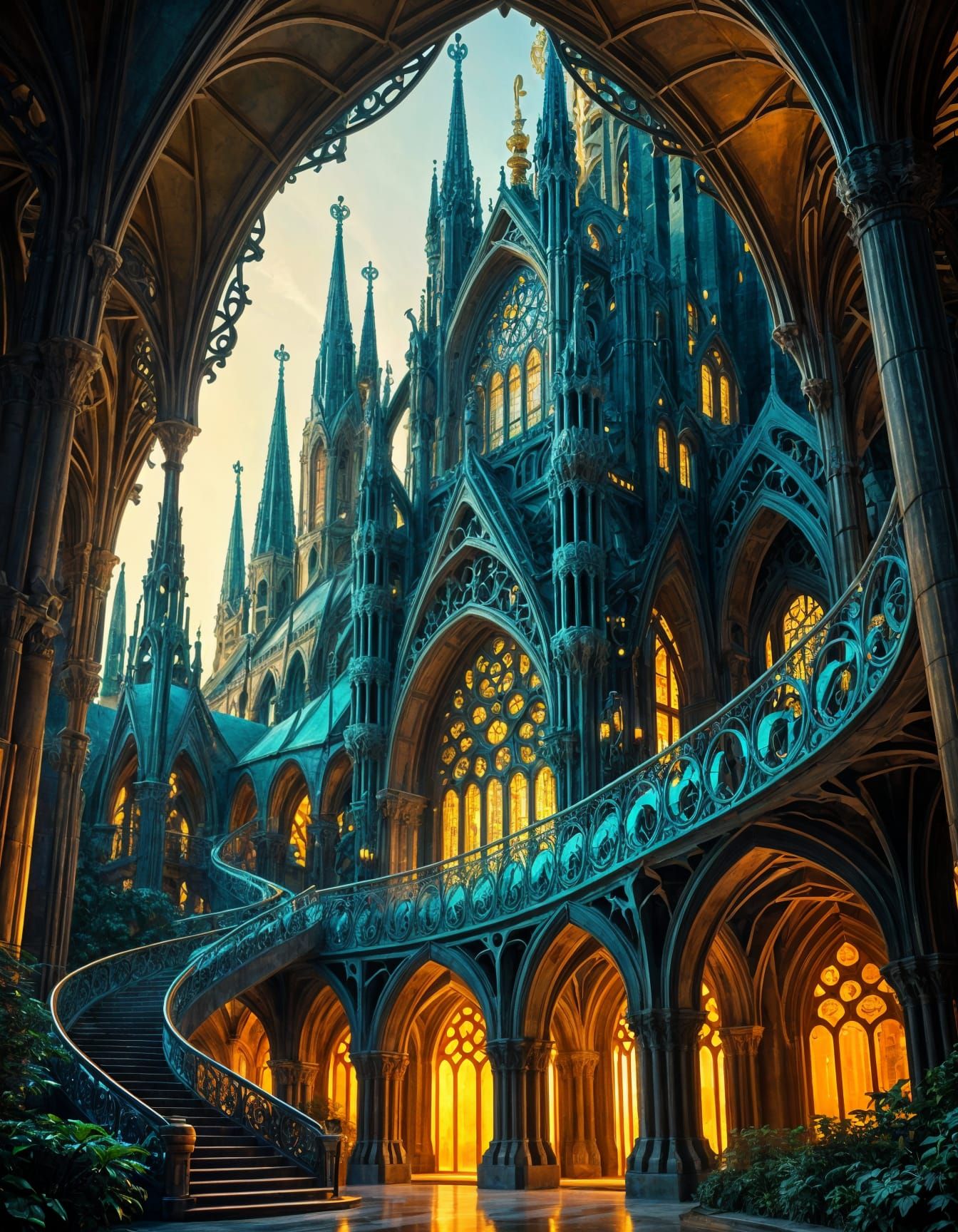 Emerald and Sapphire Cathedral in Art Nouveau Style