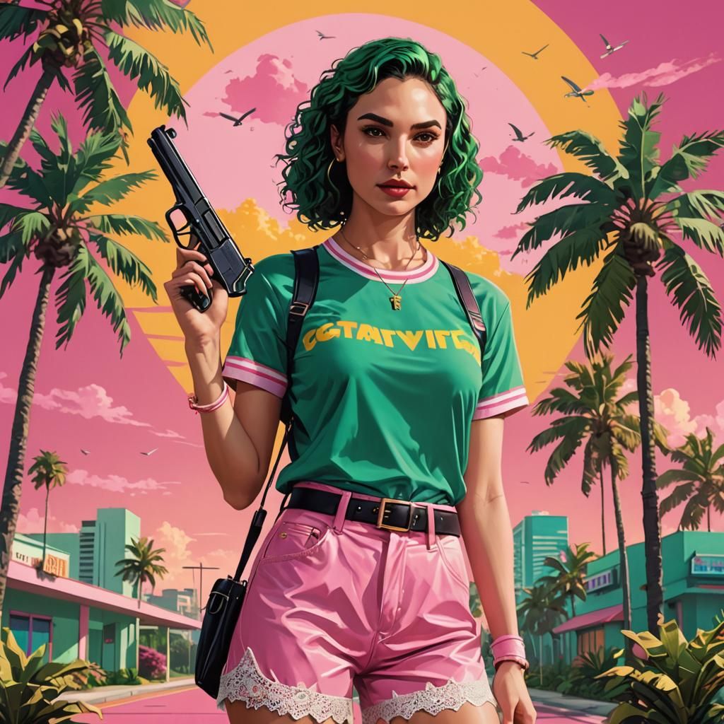Retro Wave Gal Gadot with Bunny Ears