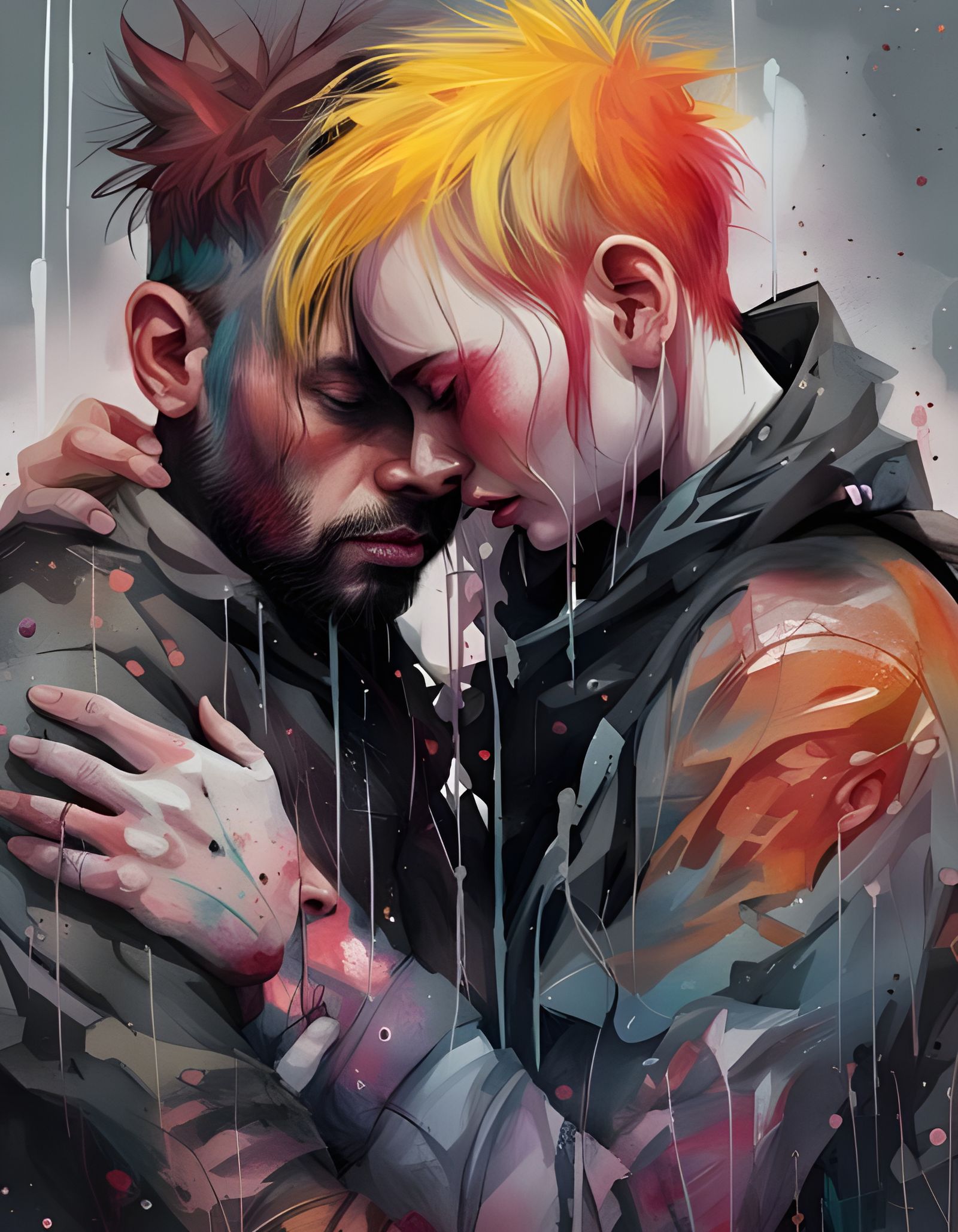 Passionate Punk Embrace in Aetherpunk Style