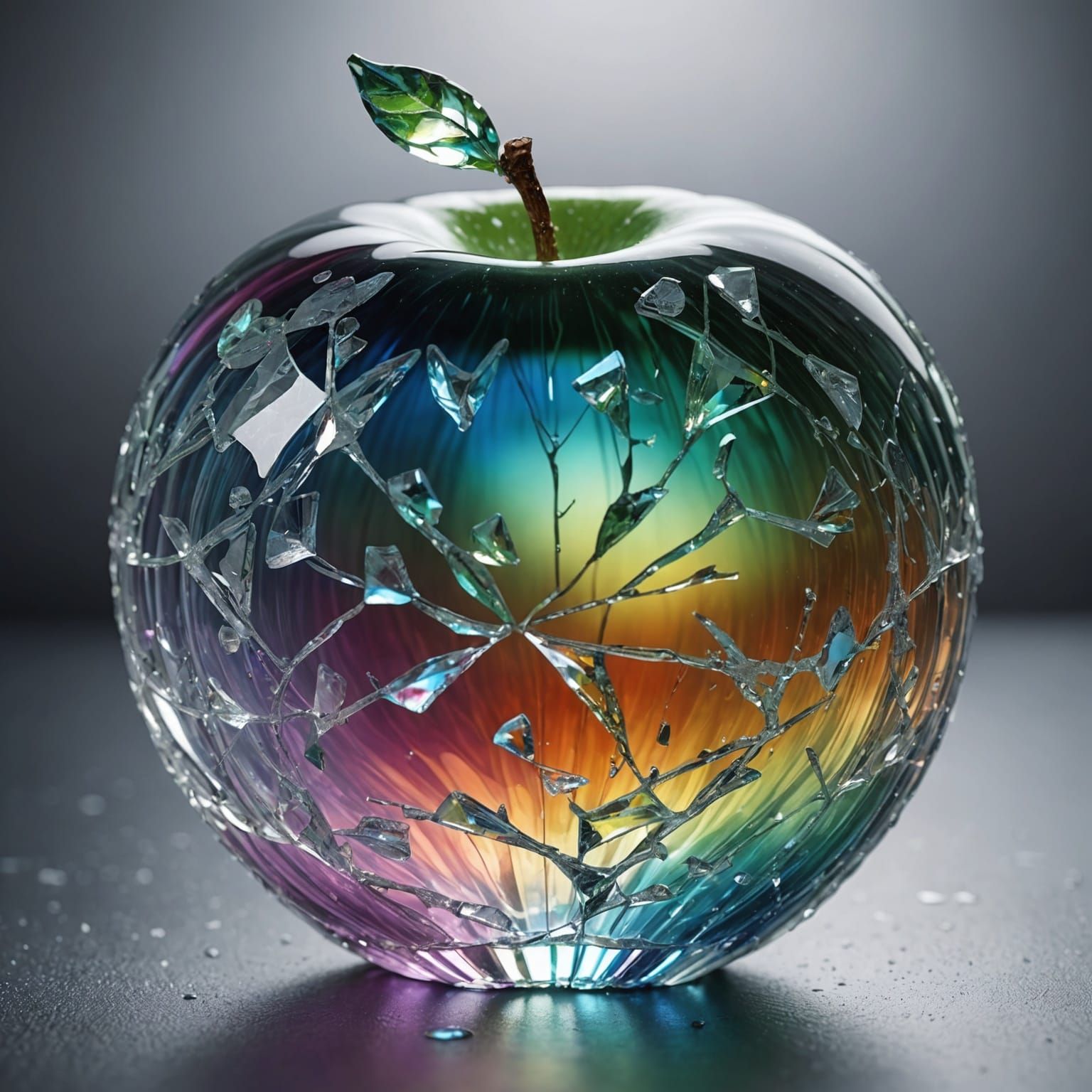Iridescent Crystal Apple in Haze with Broken Glass Effect