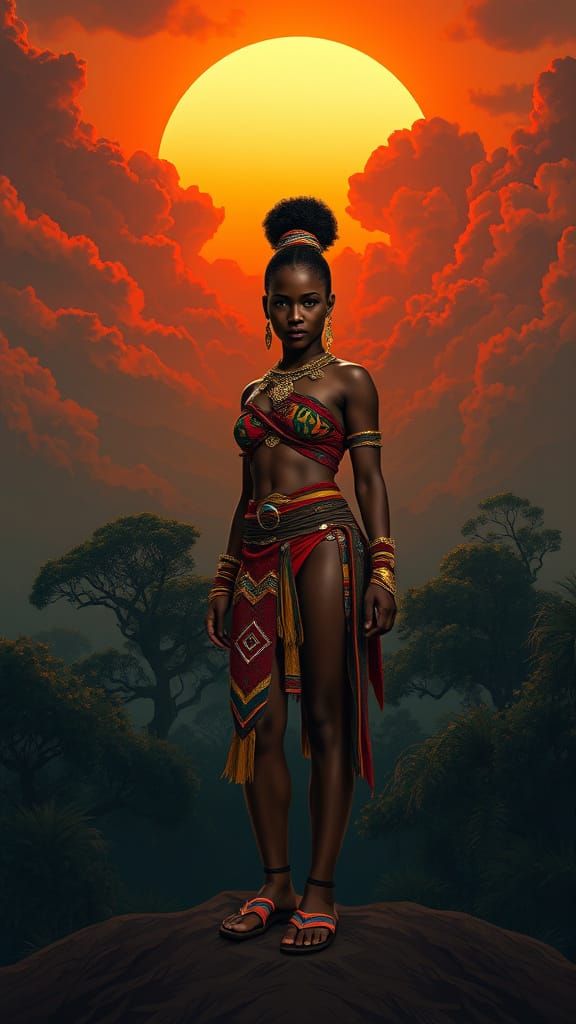 Warrior Goddess Emerges from a Moody Landscape