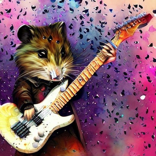 Hamster Guitarist in Watercolor Style