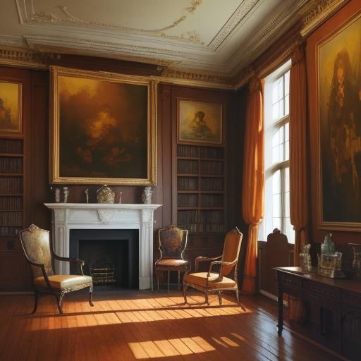 Impressionist Masterpiece of Grand Library Room