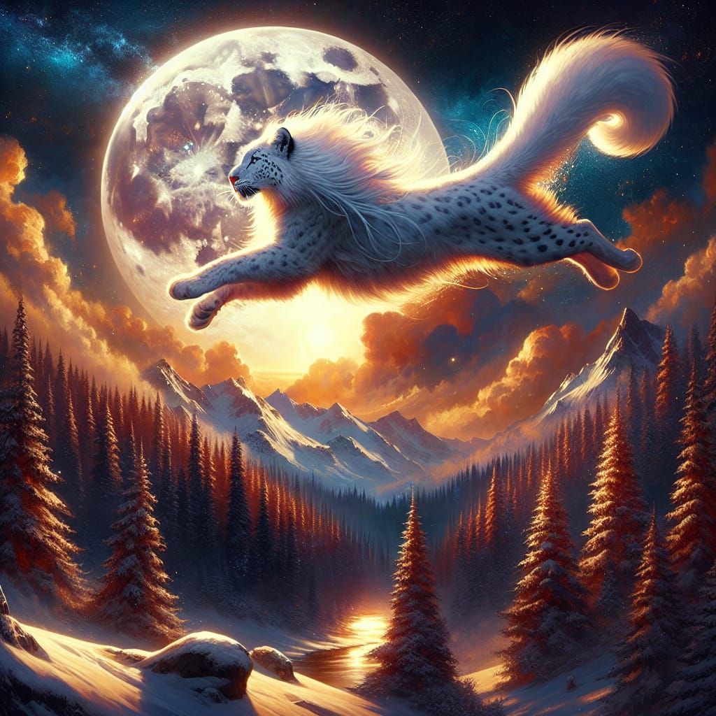 Aetherpunk Leopard Leaps Over the Moon
