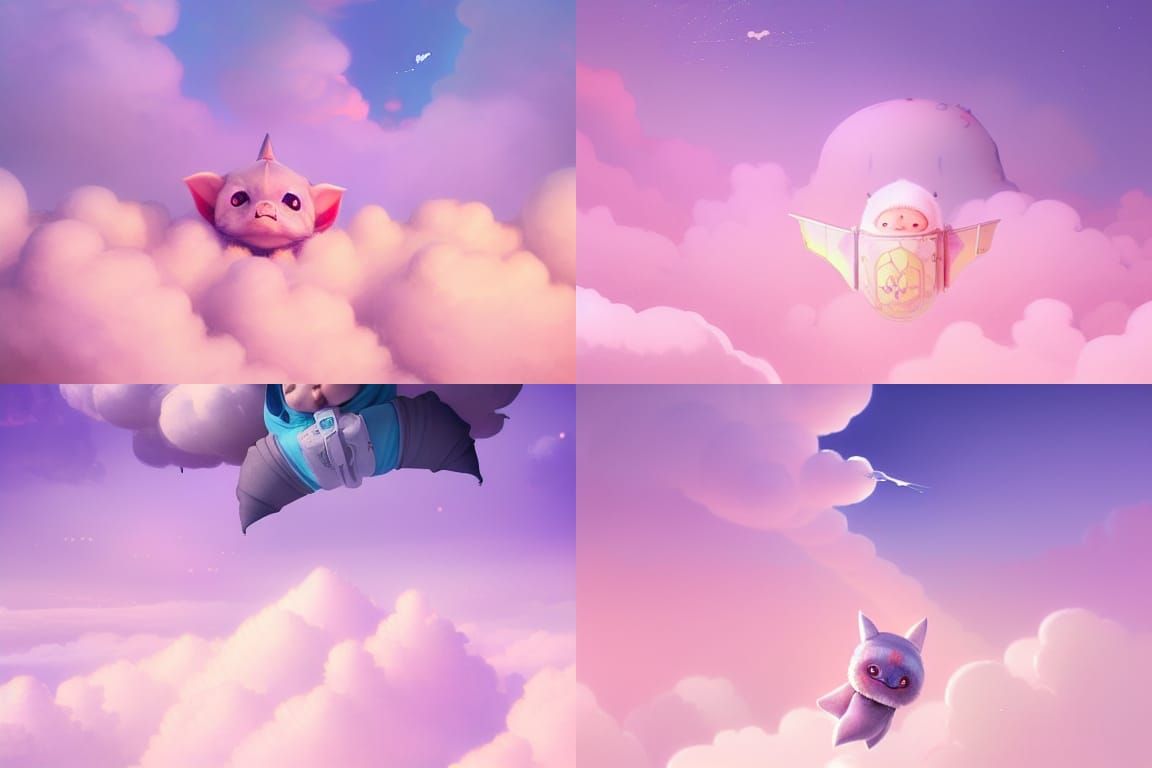 Kawaii Baby Megabat in Dreamy Clouds