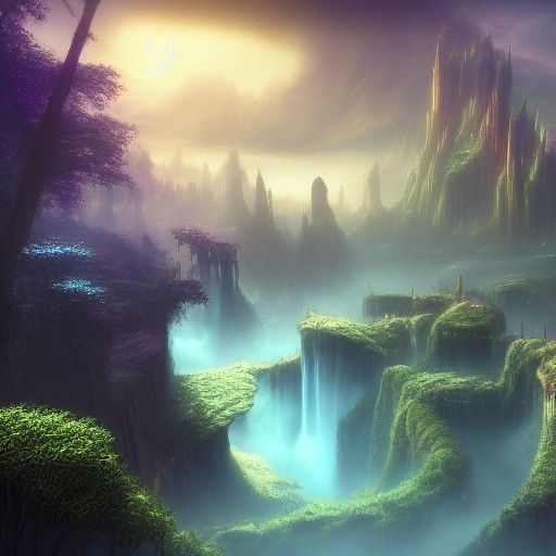 Glittering Afterlife Landscapes: Detailed Matte Painting