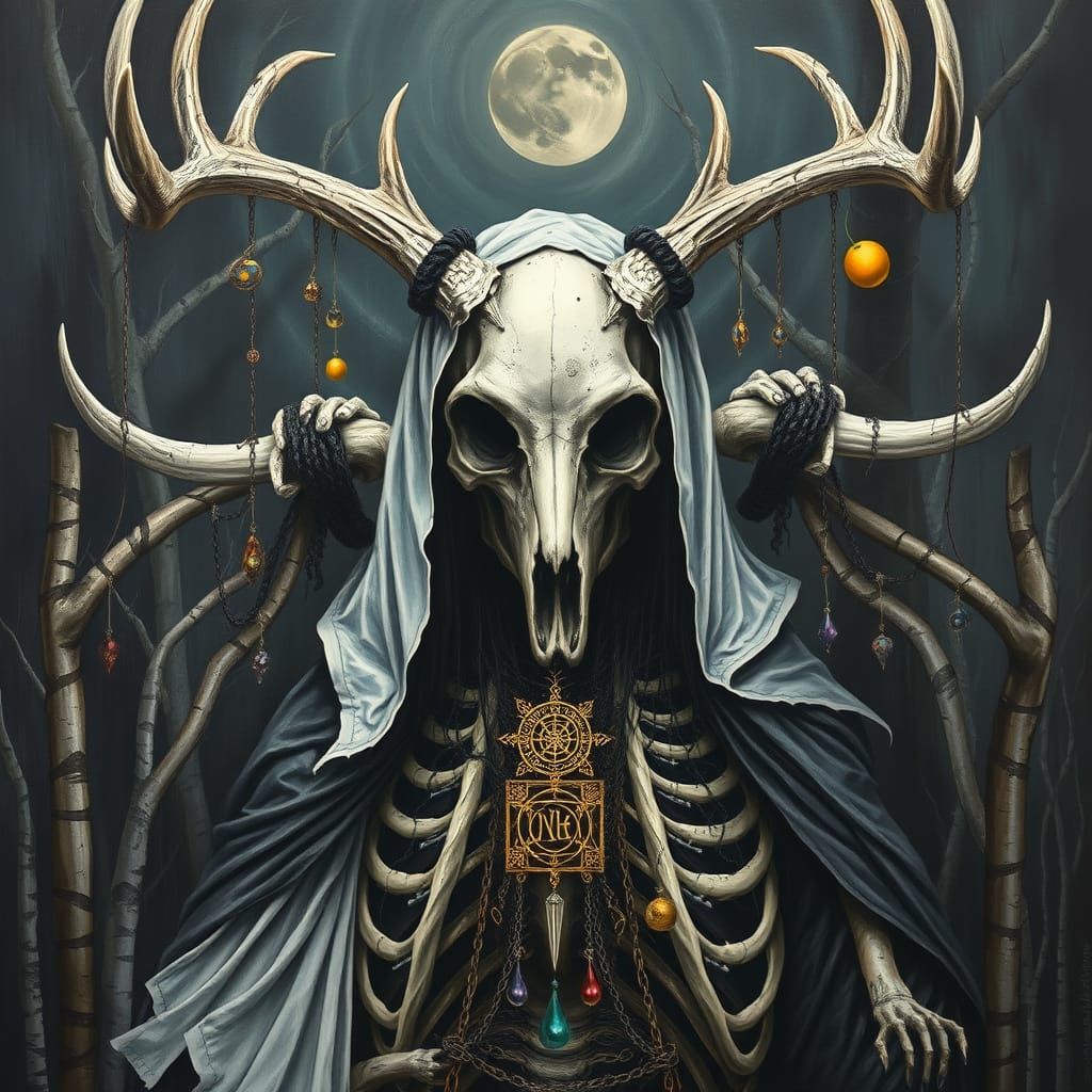 Gothic Druidic Deity with Stag Skull Mask