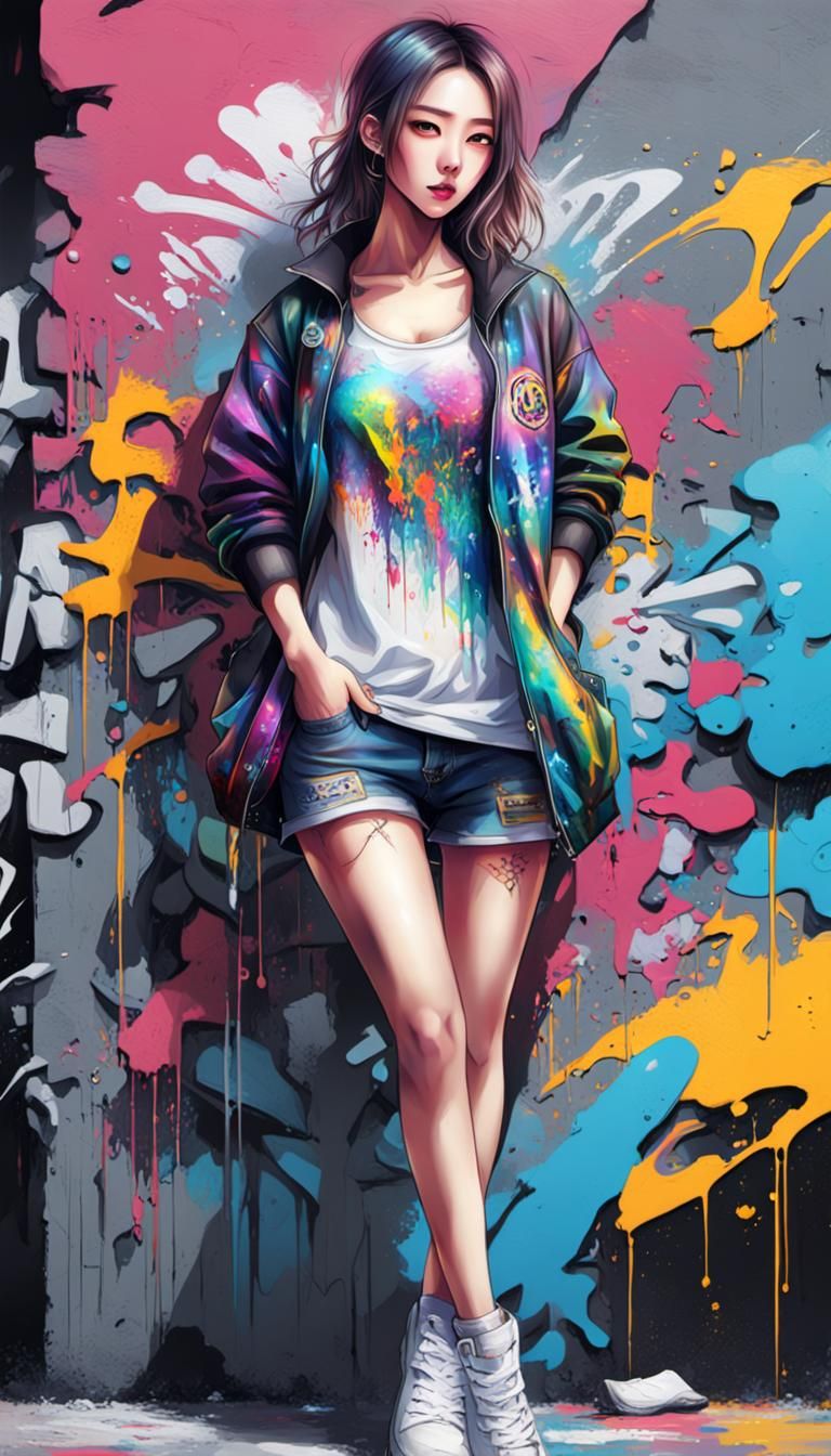K-Pop Girl in Graffiti Street Art Style
