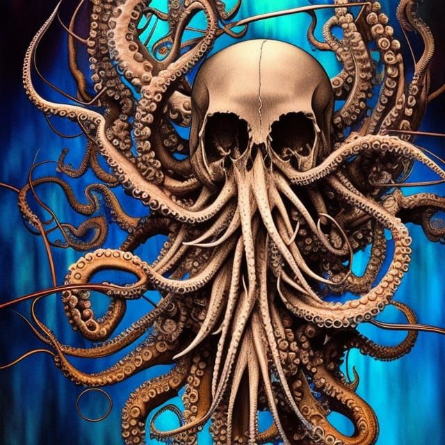 Intricate Octopus Skull with Fractal Iridescence