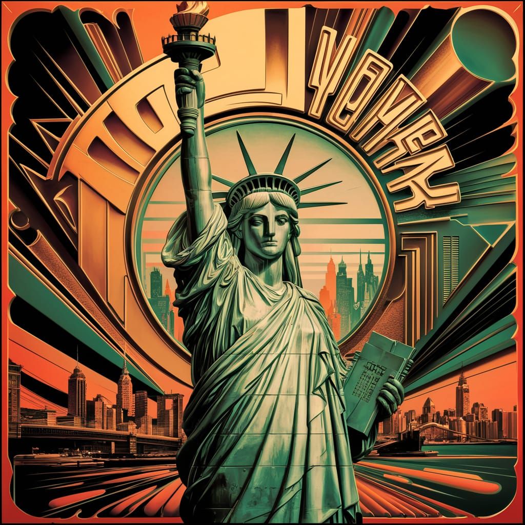 Vintage Travel Poster: Statue of Liberty Art Deco