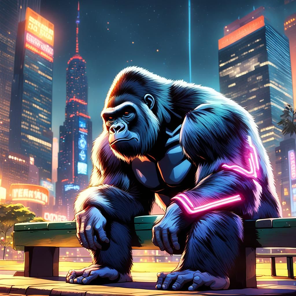 Gorilla in Coruscant Park: Hyper-Realistic Concept Art