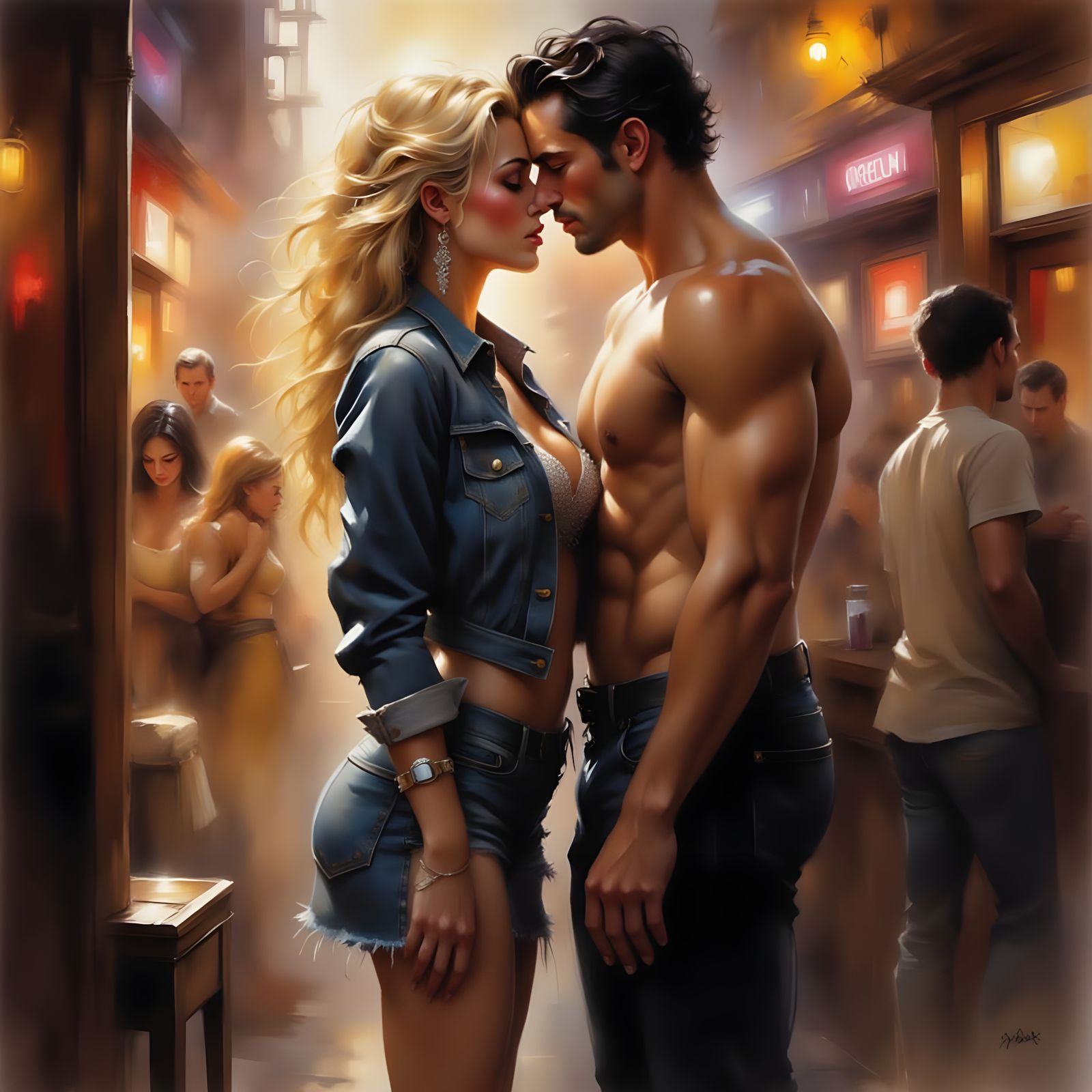 Romance Novel Cover: Woman Kisses Boyfriend in 1999 Bar