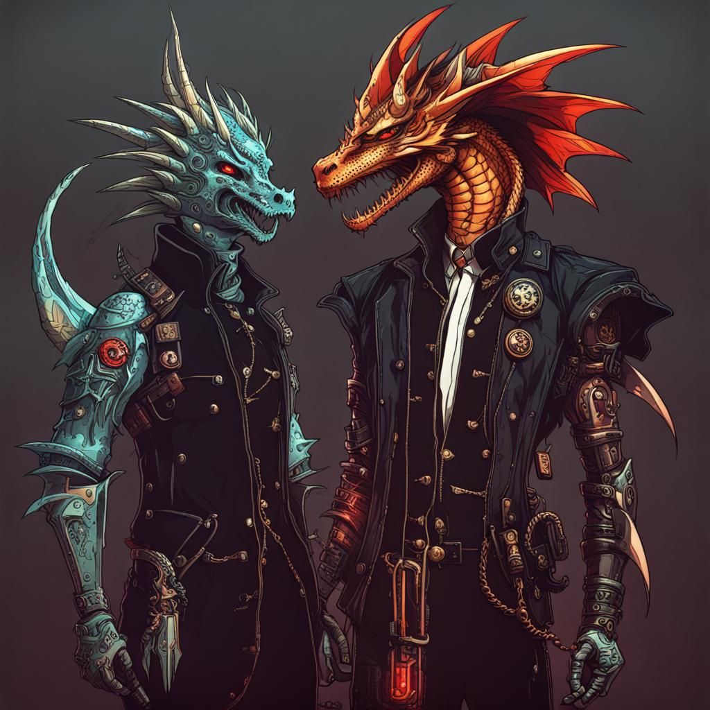 Dragon in Flamepunk Steampunk Style