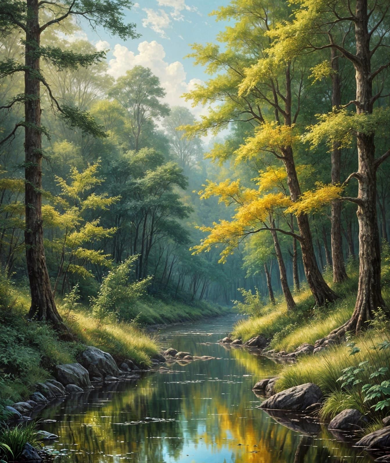 Ethereal Forest Landscape in Painterly Oil Style