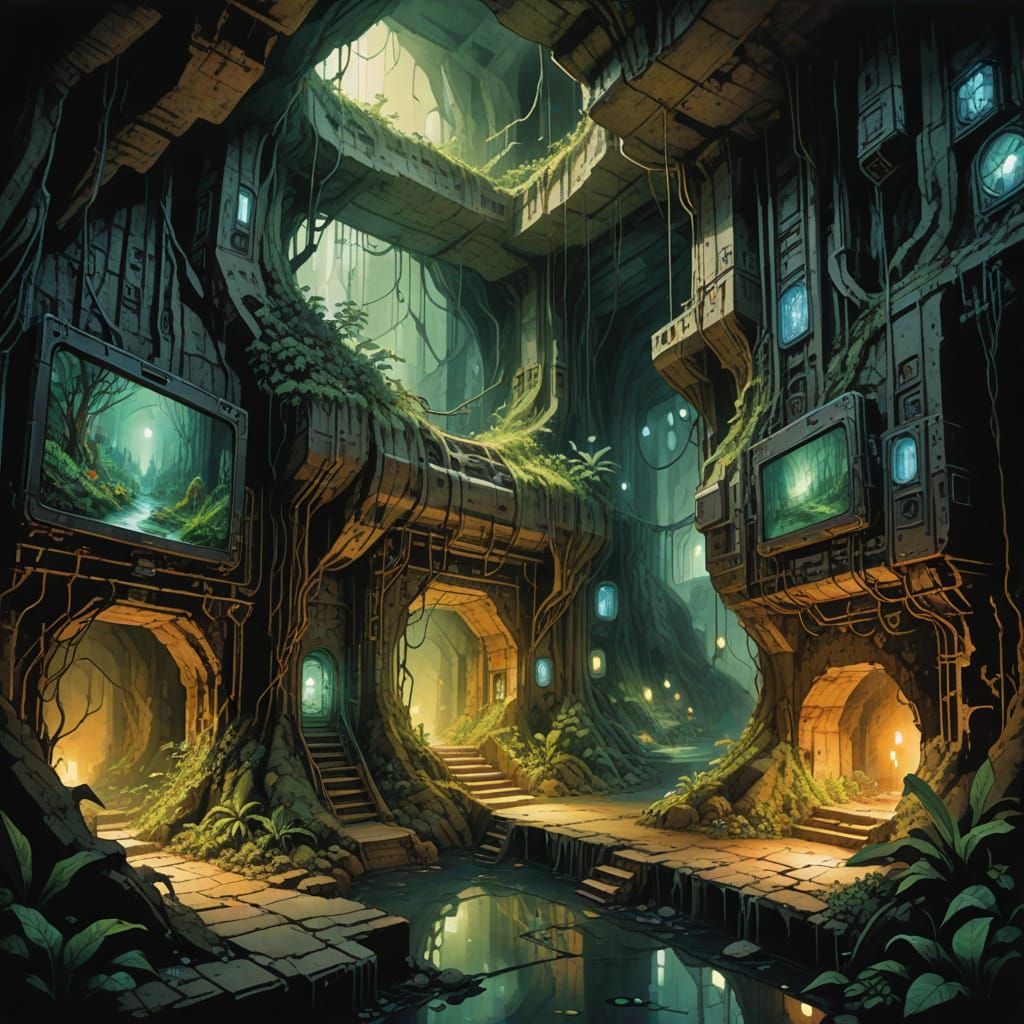 Supervillain Cavern Hideout With Glowing Plants