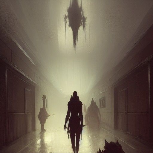 Sinister Ghosts in Hallway: Dark Fantasy Concept Art