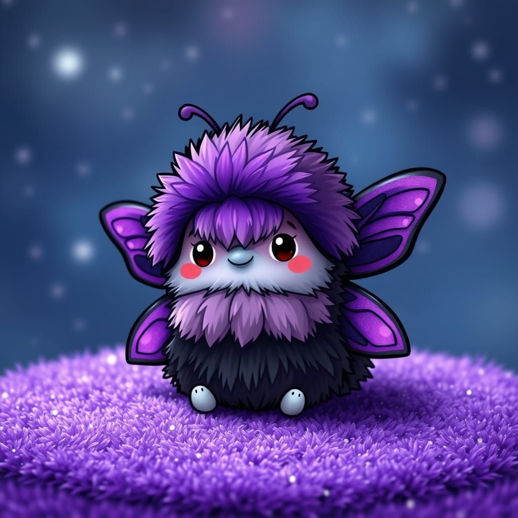 Whimsical Chibi Moth in Celestial Purple Hues