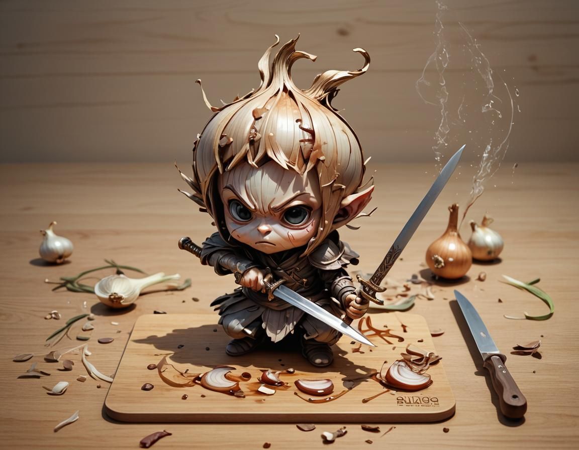 Sorrowful Onion Knight in 3D Illustration