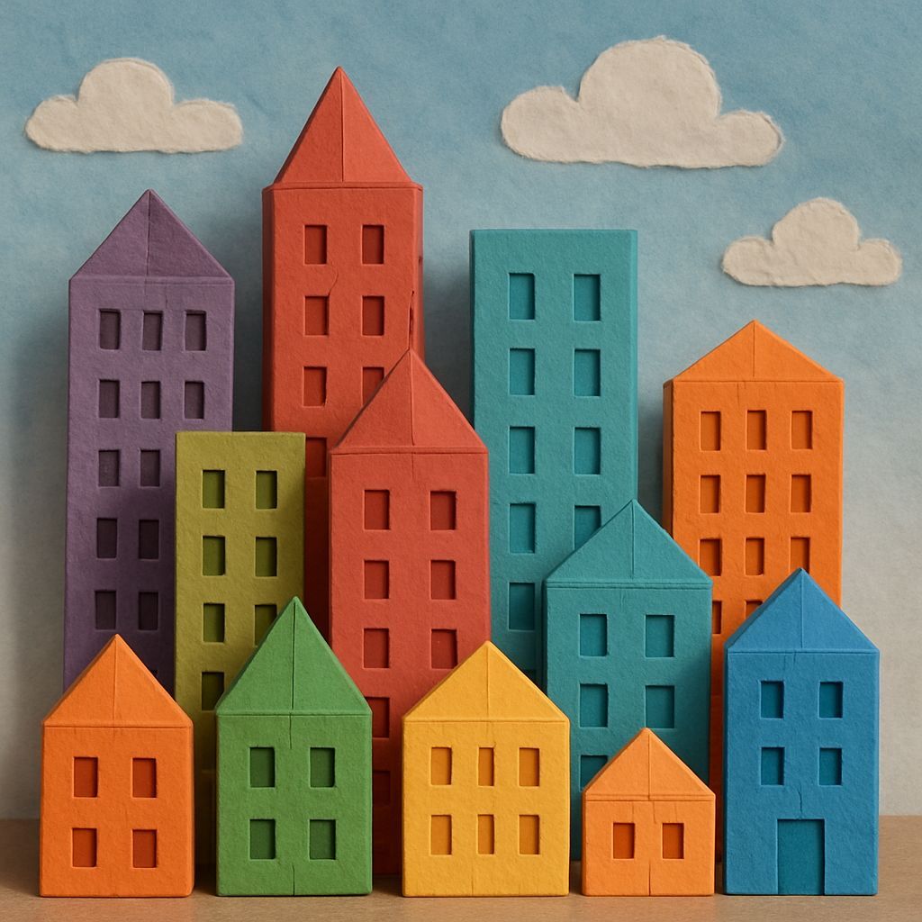 Colorful Origami Cityscape with Handcrafted Paper Buildings