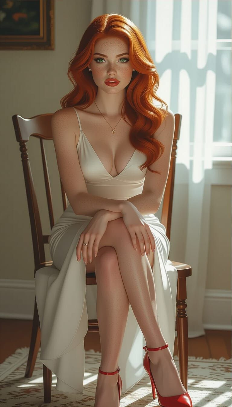 Redhead Woman Portrait with Emerald Eyes