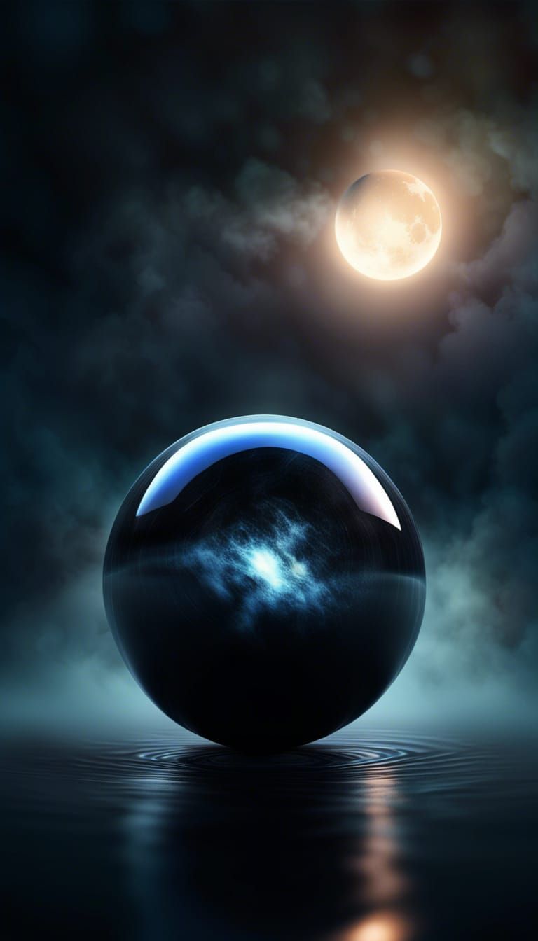 Ethereal Obsidian Orb in Moonlight: 3D Render