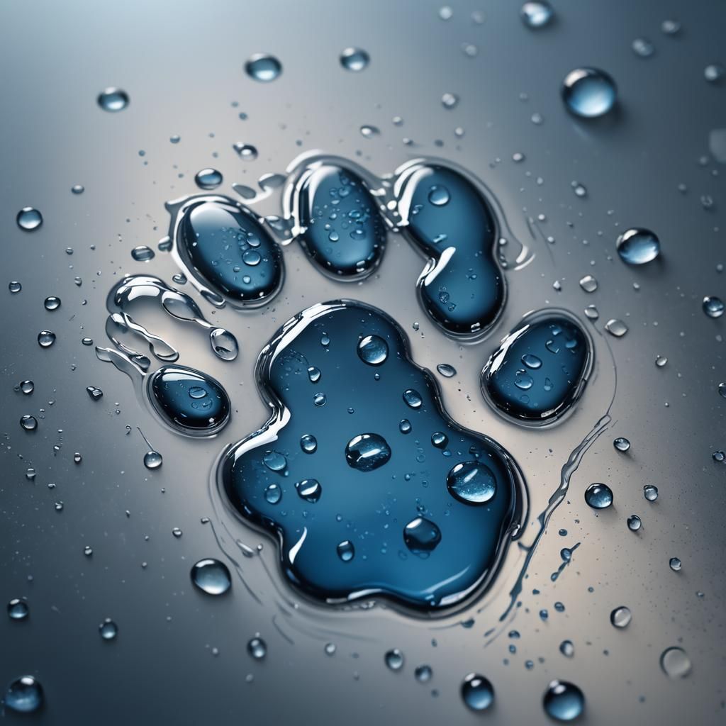 Blue Water Pawprint in Hyperrealistic Digital Art