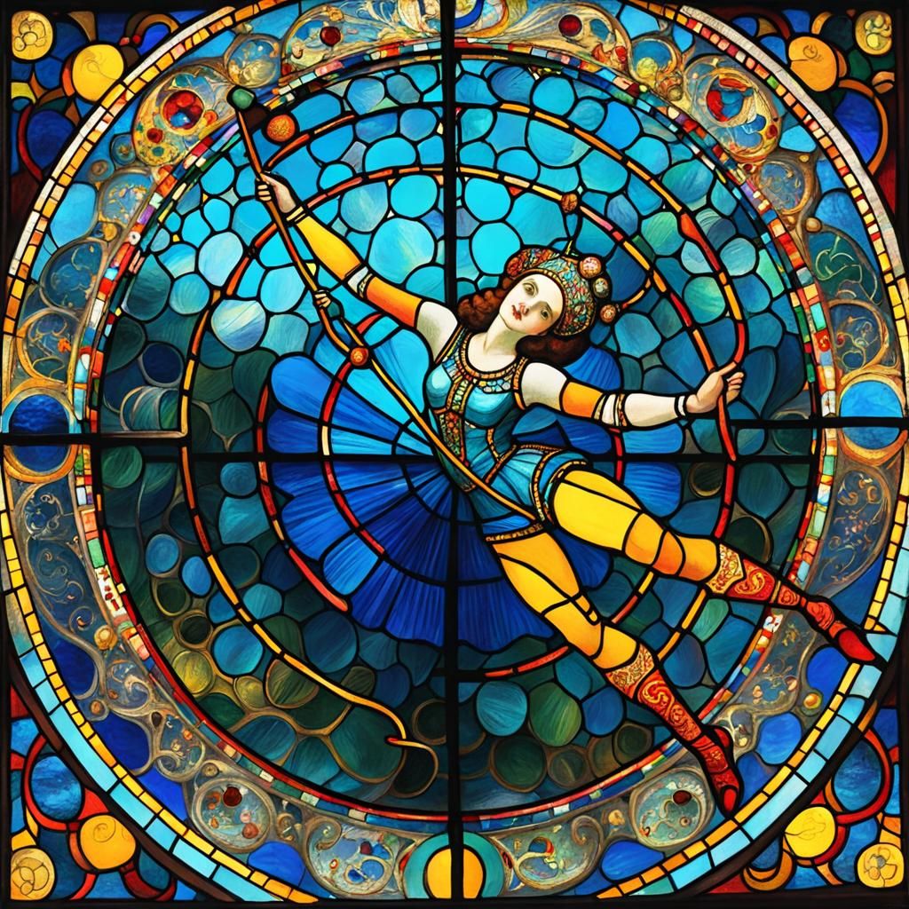 Carnival Funambulist in Stained-Glass Style