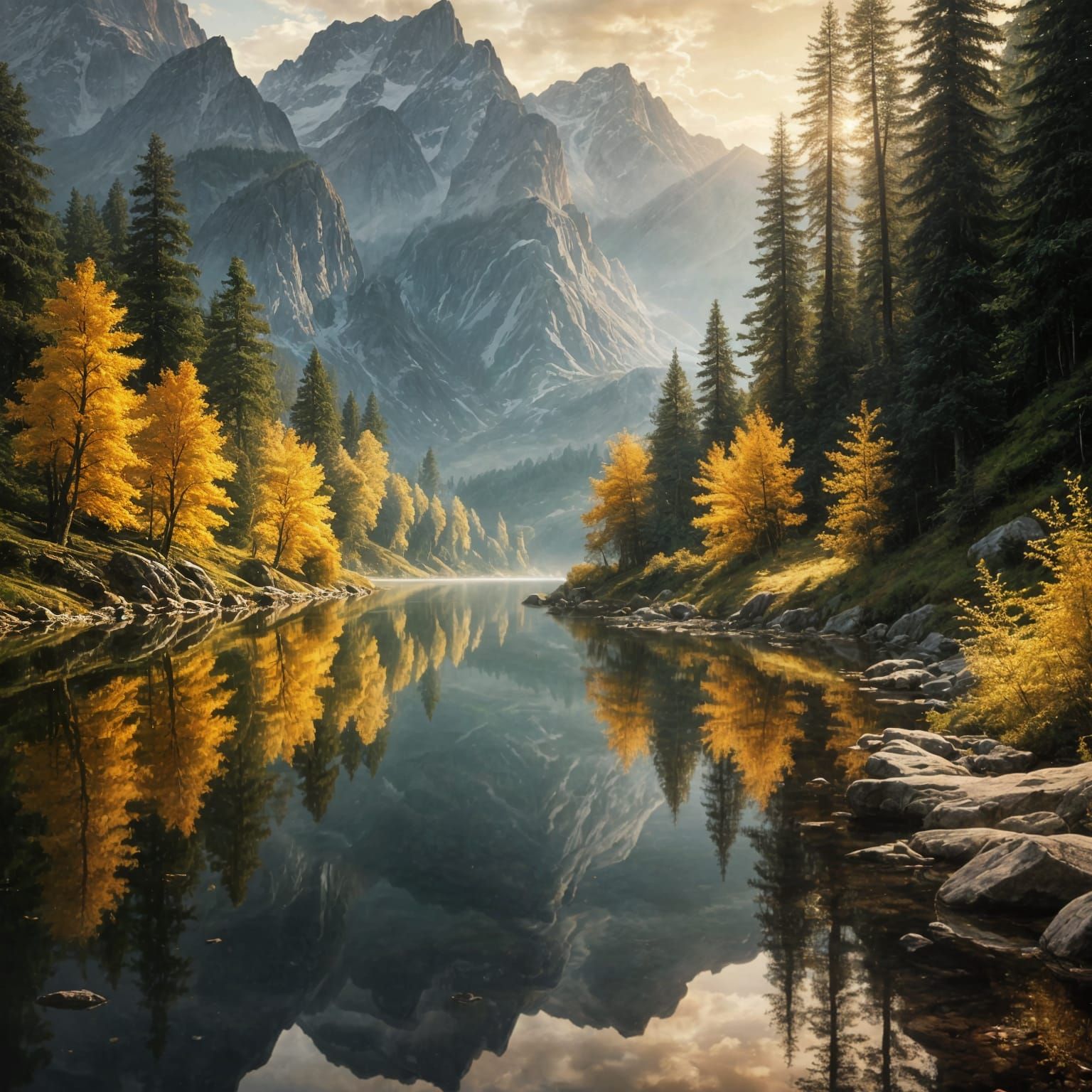 Serene Mountain Reflection in Landscape Art