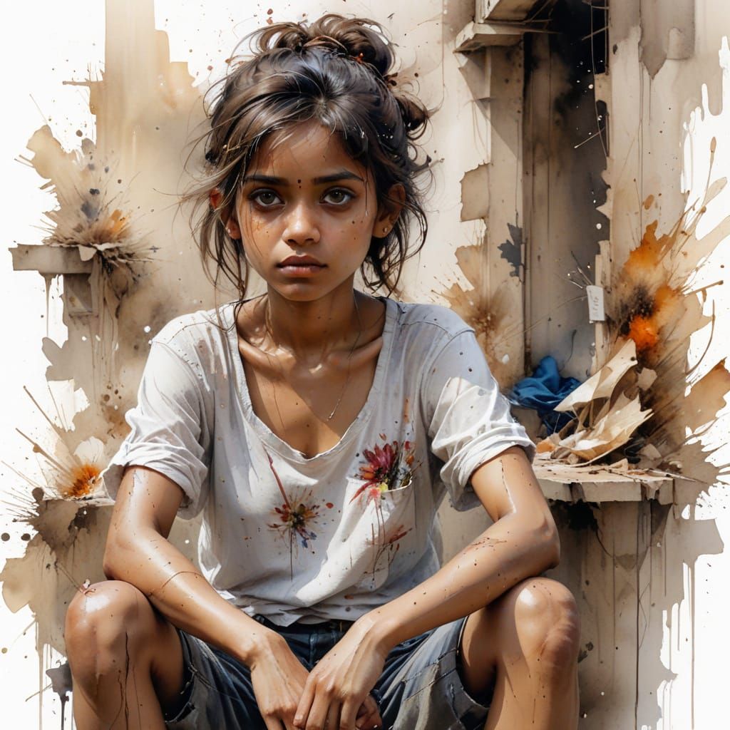 Sad yet Kind Indian Girl in Mumbai Street Scene