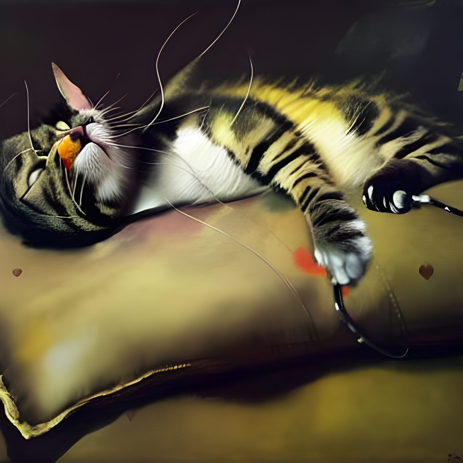 Obstinate Cat and Ostrich Feather: Hyper-Realistic Painting