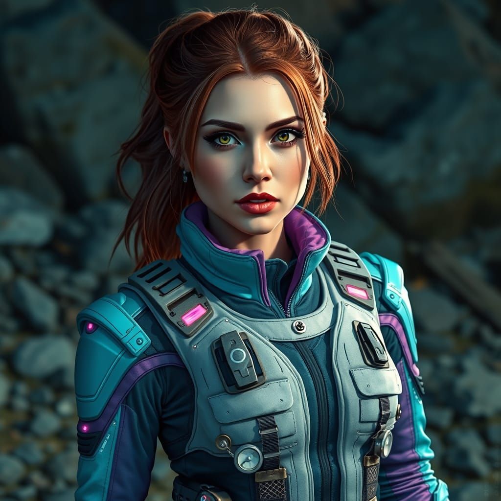 Futuristic Warrior in Neon-Lit Woodland