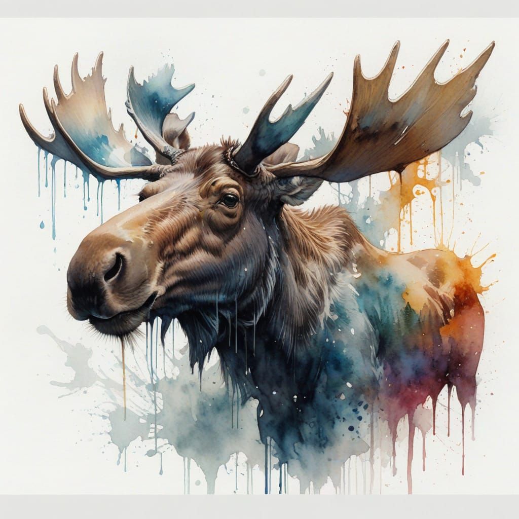Majestic Moose in Vibrant Watercolor Splendor