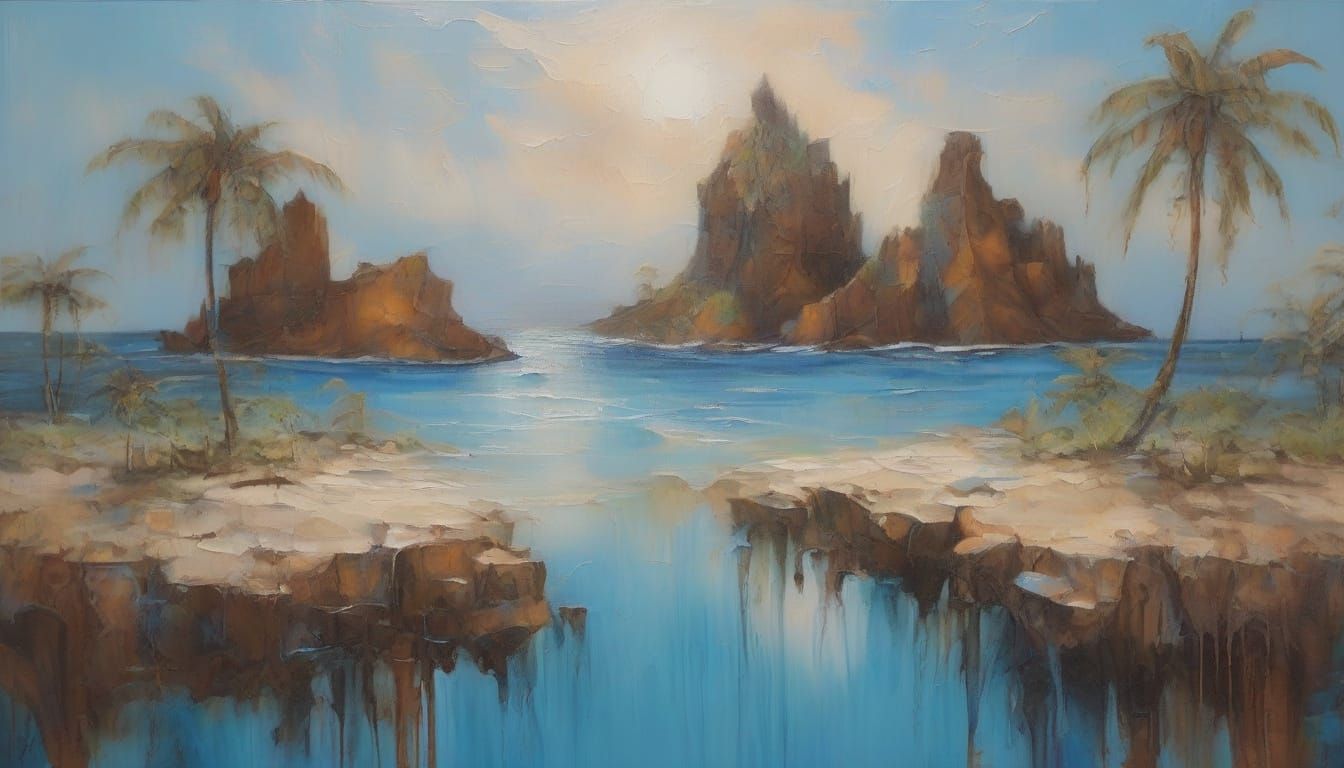 Surreal Tropical Island in Abstract 3D Oil Painting