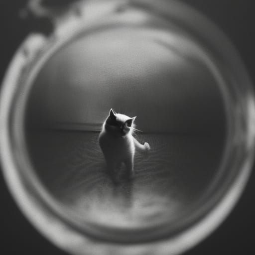 Monochrome Portrait of Girl, Cat, and Earth