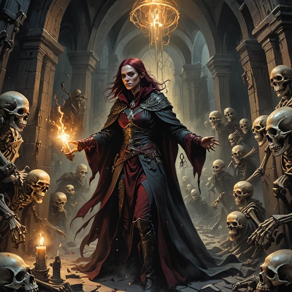 Half-Elf Warlock Casting Eldritch Blast in Crypt