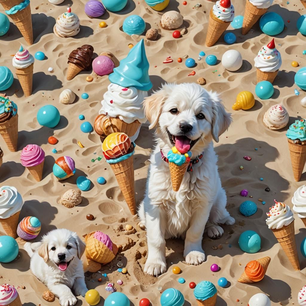 Puppy Party on Beach: A Photorealistic Dream