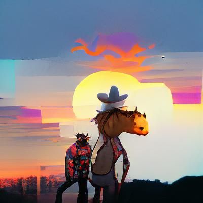 Cowboy on Horseback at Sunset