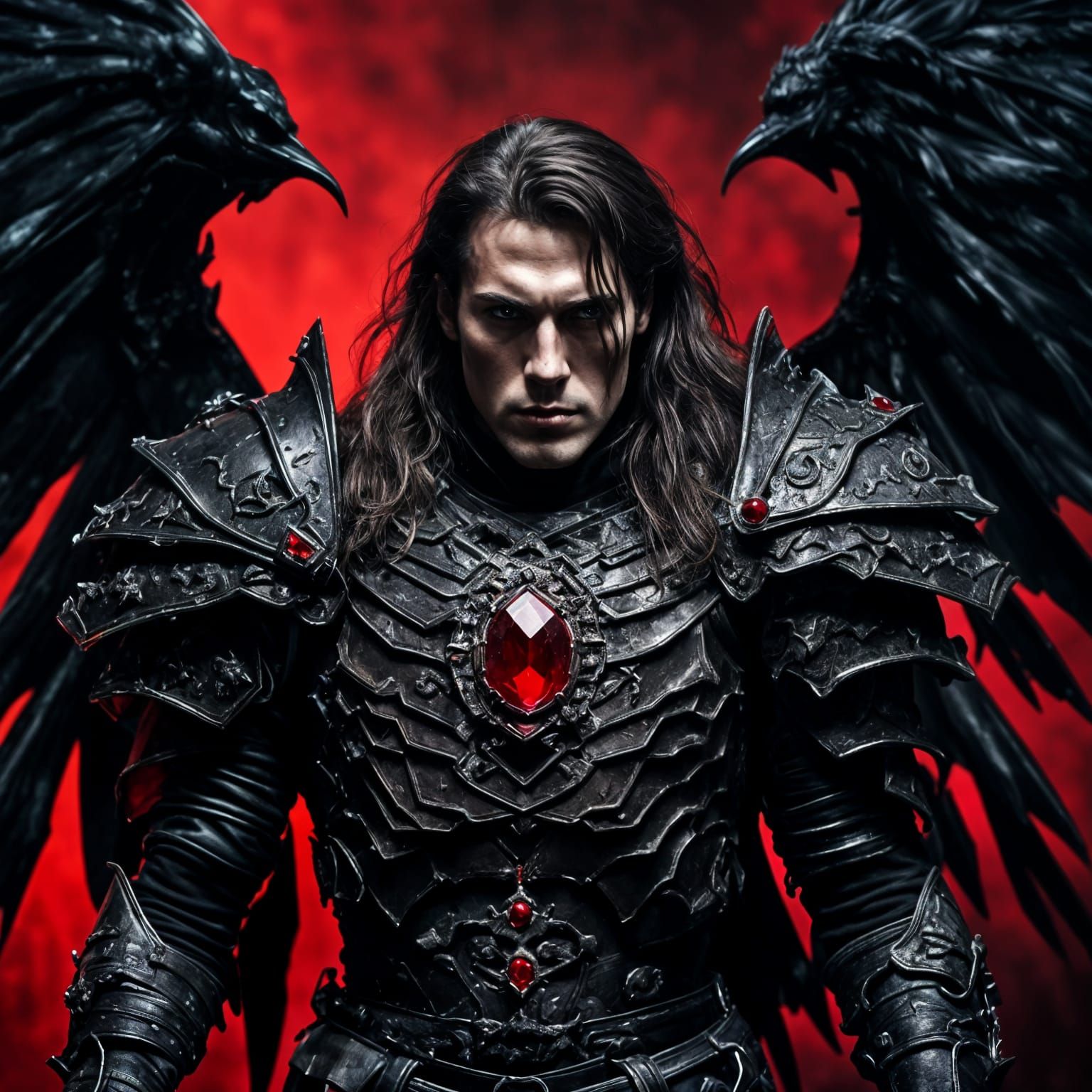 Armored Warrior with Bat Wings and Ruby Gems