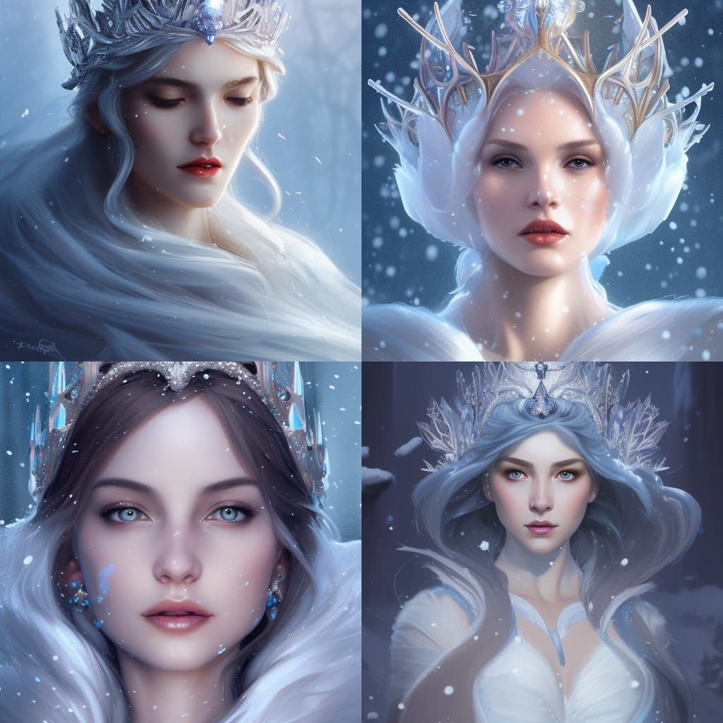Snow Queen with Ice Crown: Hyperdetailed Portrait